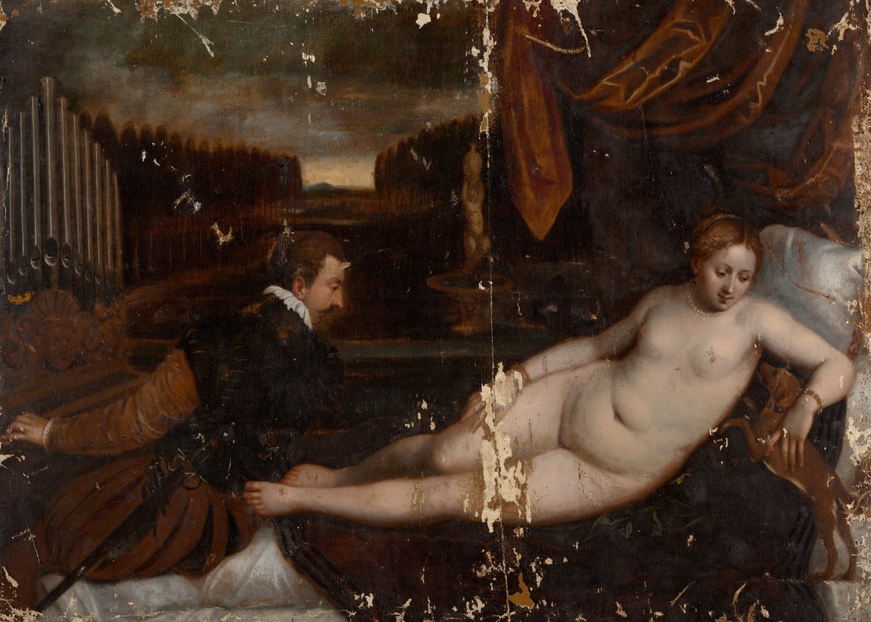 Venus med en organist och en hund av after Titian