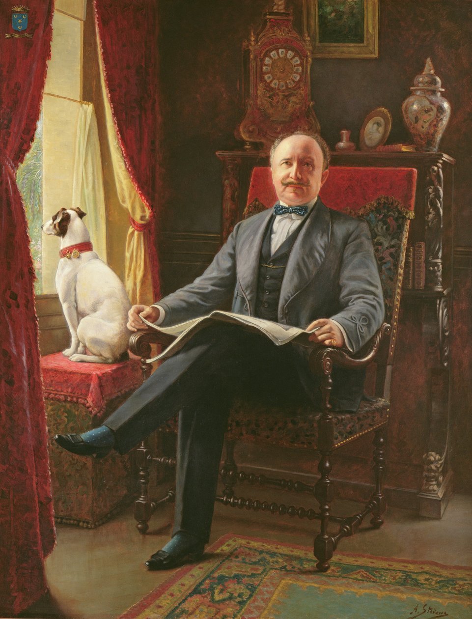 Porträtt av M. le Comte de C. med sin hund av Agapit Stevens