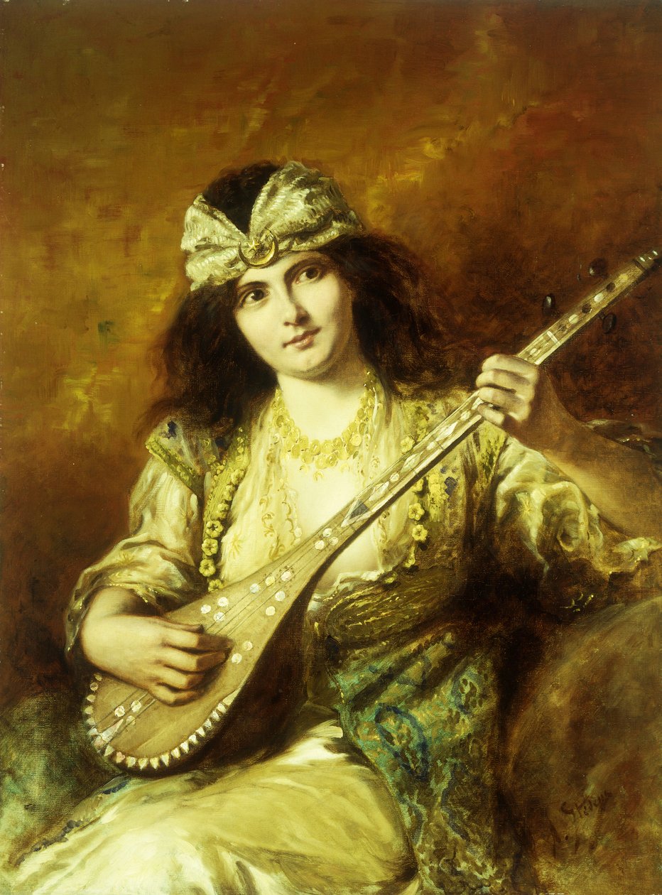 Odalisque med en mandolin av Agapit Stevens