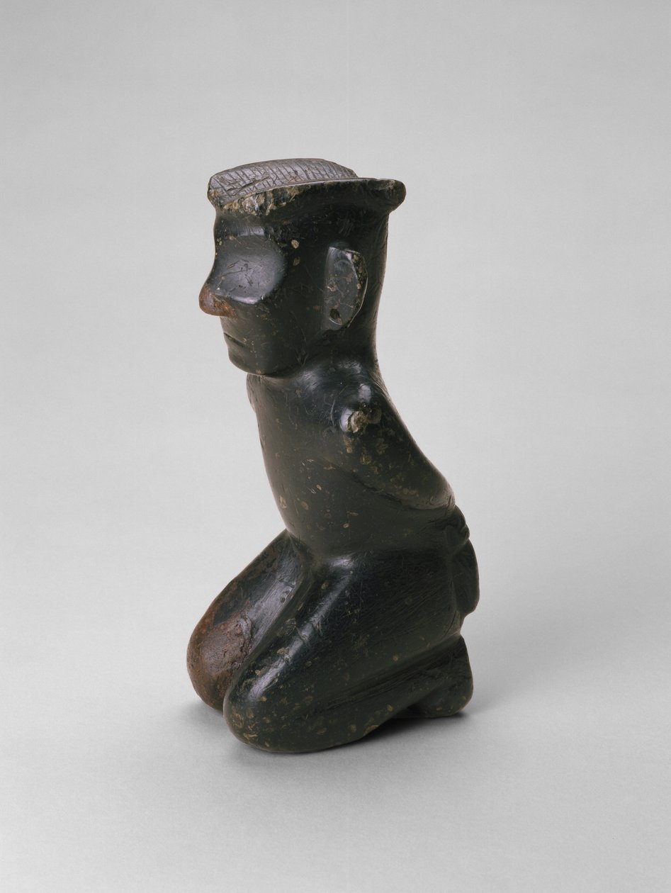 Knästående figur, Kina, troligen Sichuan-provinsen, sent 2:a årtusendet f.Kr. (klorit) av Age Bronze