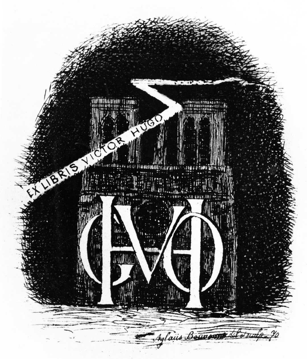 Ex-libris bokskylt för Victor Hugo, 1870 av Aglaüs Bouvenne