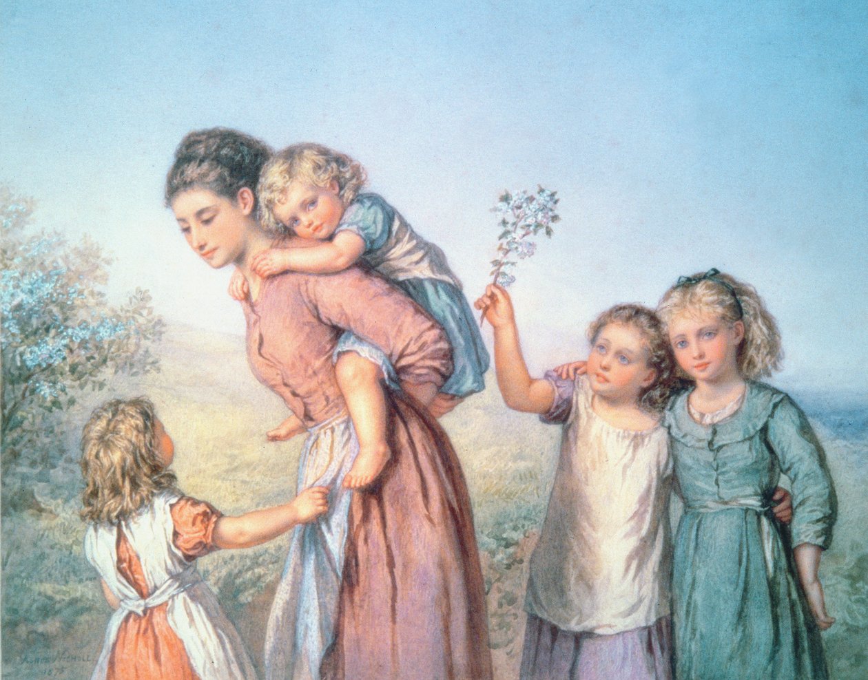 En mor med sina barn, 1870 av Agnes Nicholl