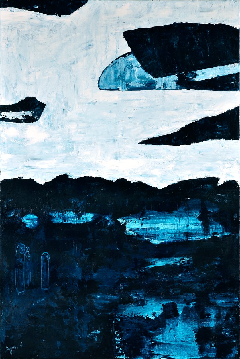 Elsewhere, 2018 (akryl, bläck på duk) av Agnes Girardon