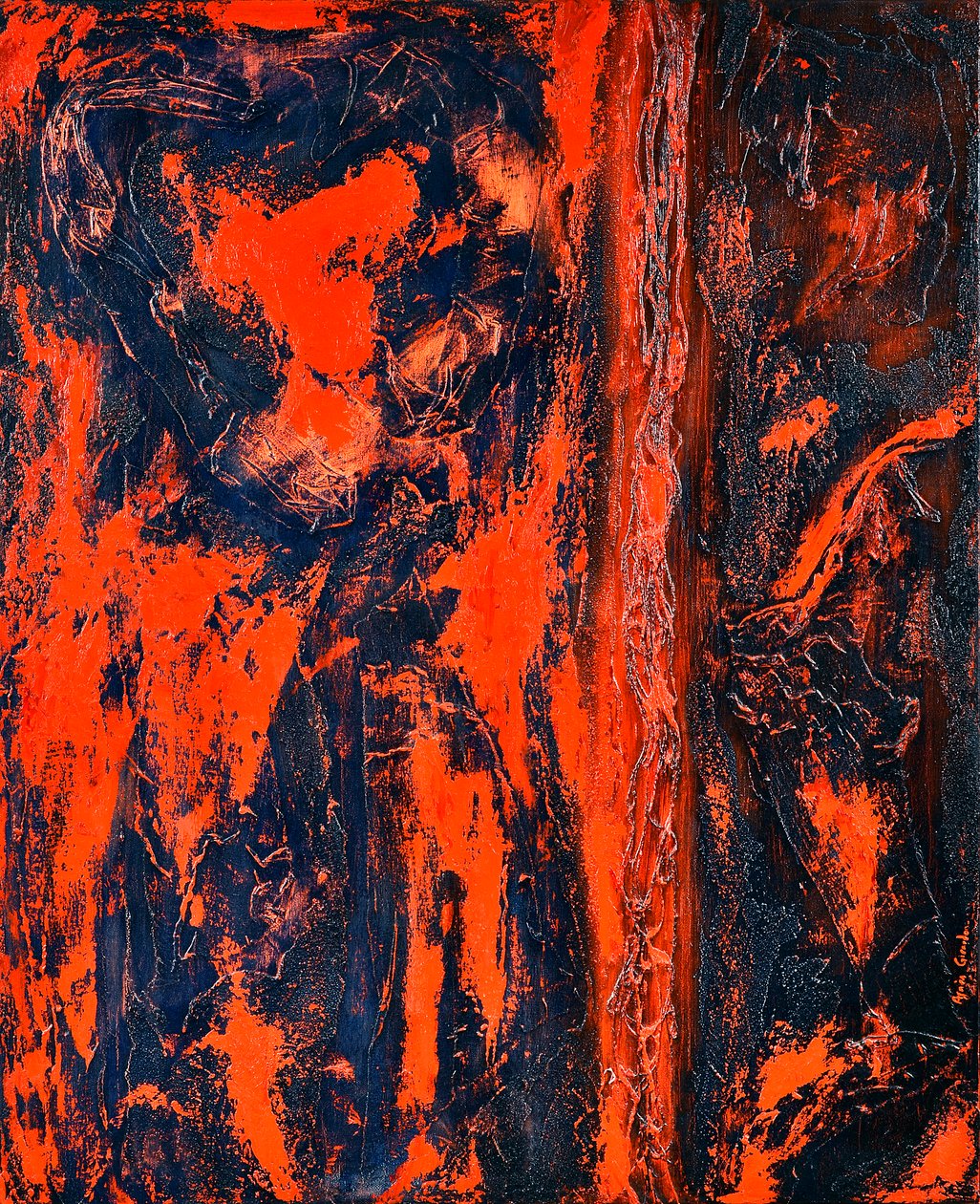 Red 2, 2014 (blandad teknik olja på duk) av Agnes Girardon