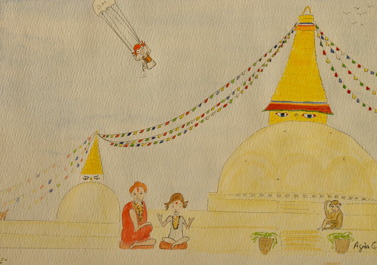The Voyage, Kathmandu, 2015 , akvarell på papper av Agnes Girardon