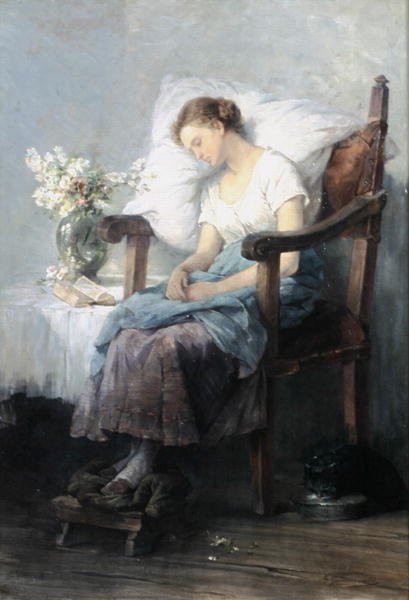 Sömn (olja på duk) av Agnes Grunenwald