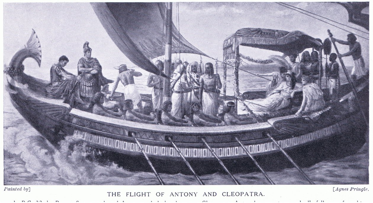 Anthonys och Cleopatras flykt, ca 1920 (litho) av Agnes Pringle