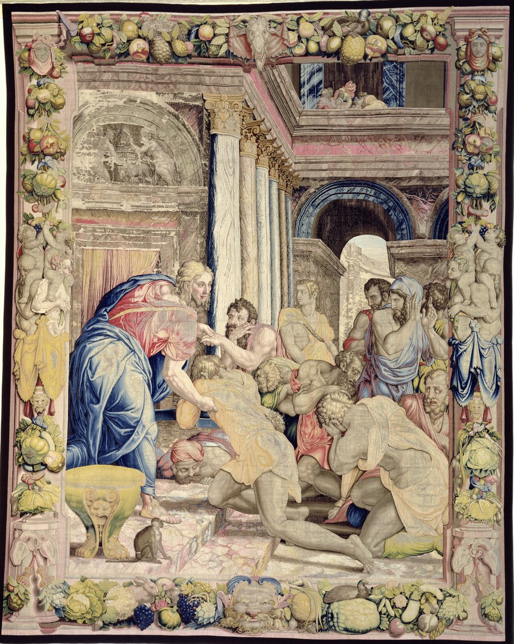 Joseph låter sig kännas igen av sina bröder, från Sala dei Dugento, 1546-53 (gobeläng) av Agnolo and Karcher, Nicholas Bronzino