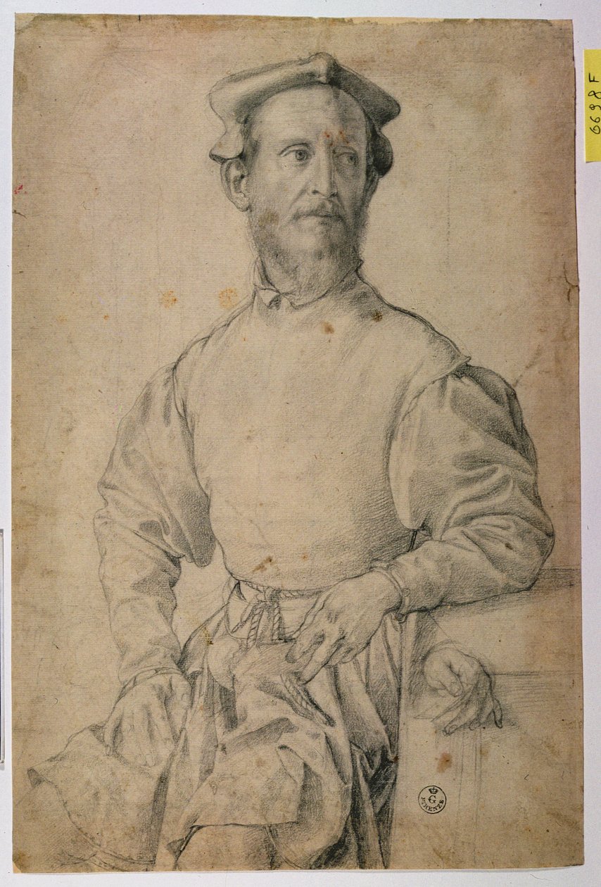 Porträtt av Jacopo Pontormo (1497-1557) (svart krita på papper) av Agnolo Bronzino