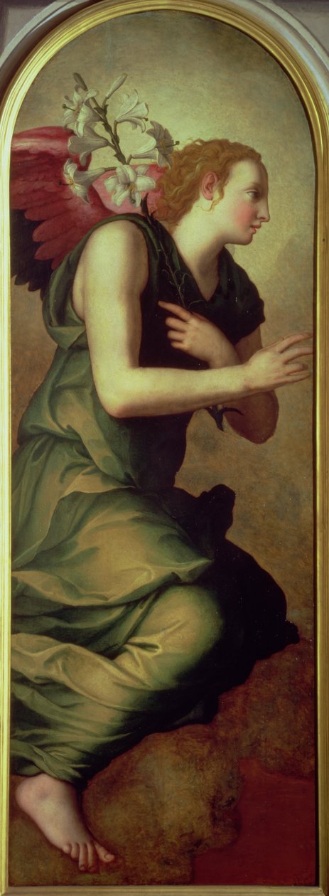 Ärkeängeln Gabriel, vänster panel av en bebådelse, 1555 (se även 82441) av Agnolo Bronzino
