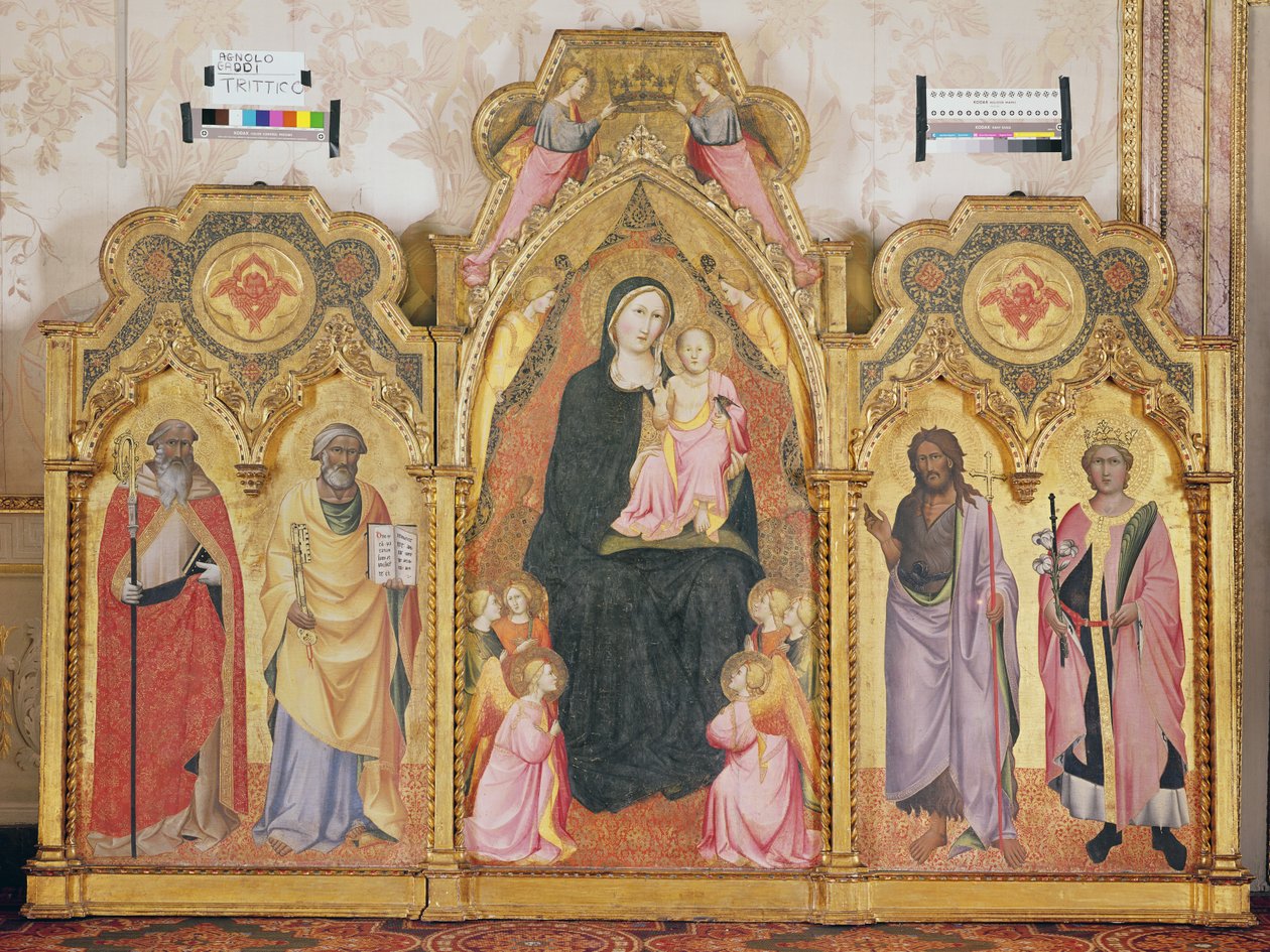 Jungfru och barn med SS. Antonius av Padua, Petrus, Katarina och Johannes Döparen av Agnolo Gaddi