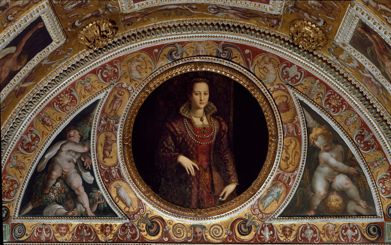 Porträtt av Eleonore de Toledo (målning på skiffer av Agnolo (after) Bronzino