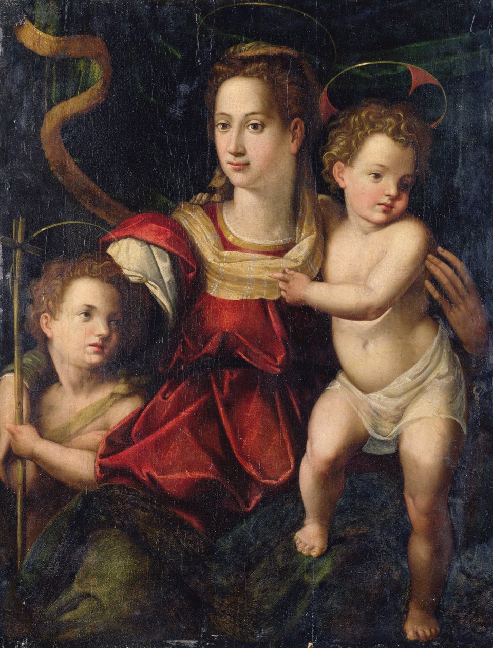 Madonnan och barnet med spädbarnet Johannes Döparen av Agnolo (after) Bronzino