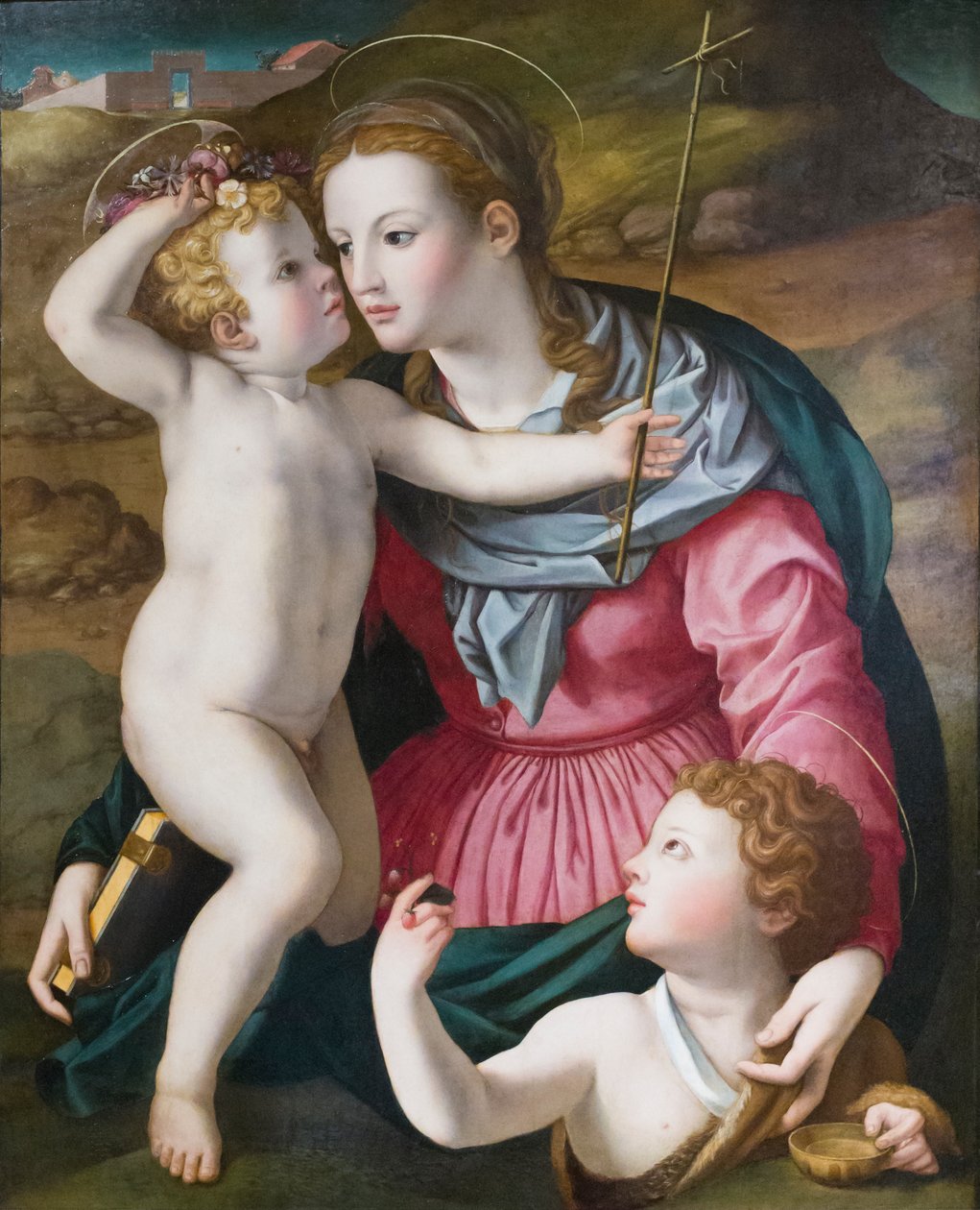 Madonna och barnet med Johannes Döparen av Agnolo (circle of) Bronzino