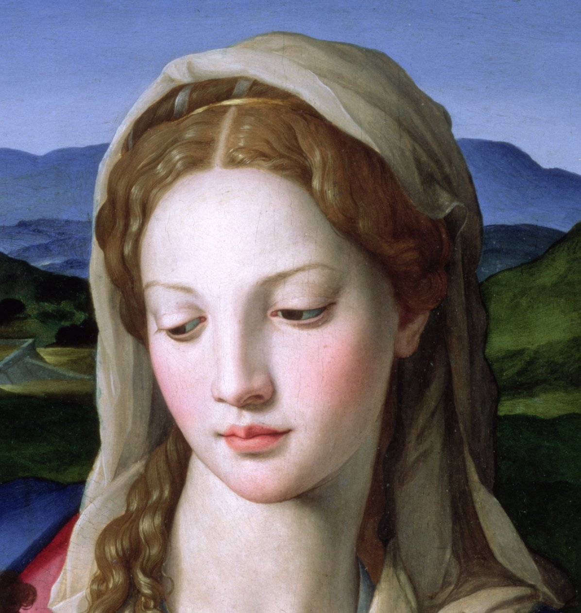 Helig familj med St. Anne och spädbarnet St. Johannes Döparen, c.1550 olja på paneldetalj av 82824 av Agnolo Bronzino