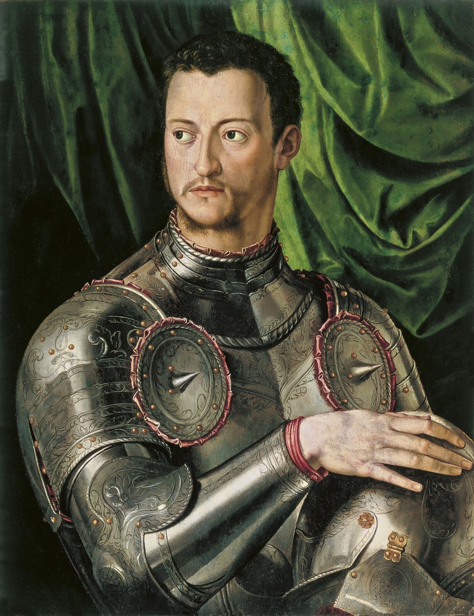 Porträtt av storhertigen av Toscana Cosimo I de Medici 1519-1574 i rustning av Agnolo Bronzino