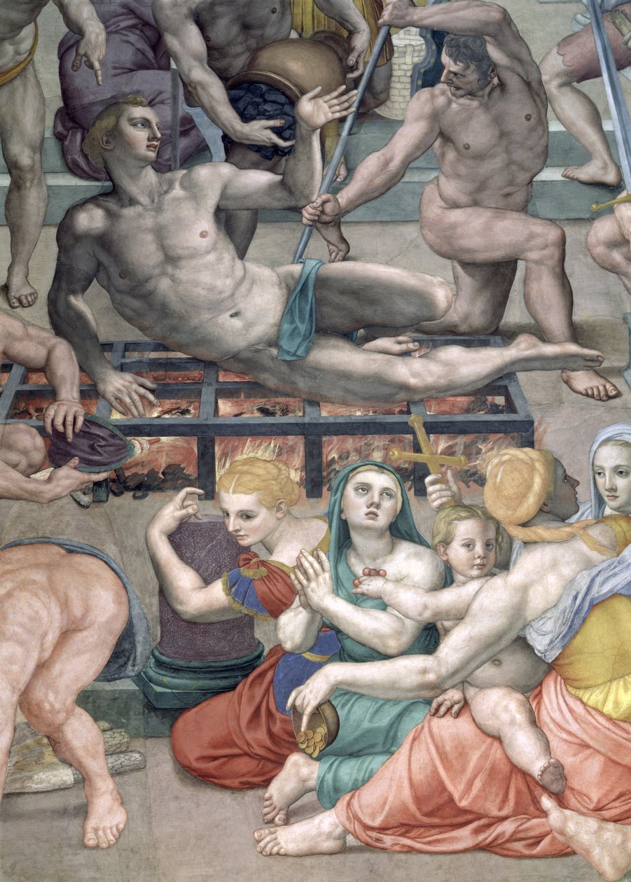 The Martyrdom of St. Lawrence, detalj av St. Lawrence på rutnätsfresken av Agnolo Bronzino