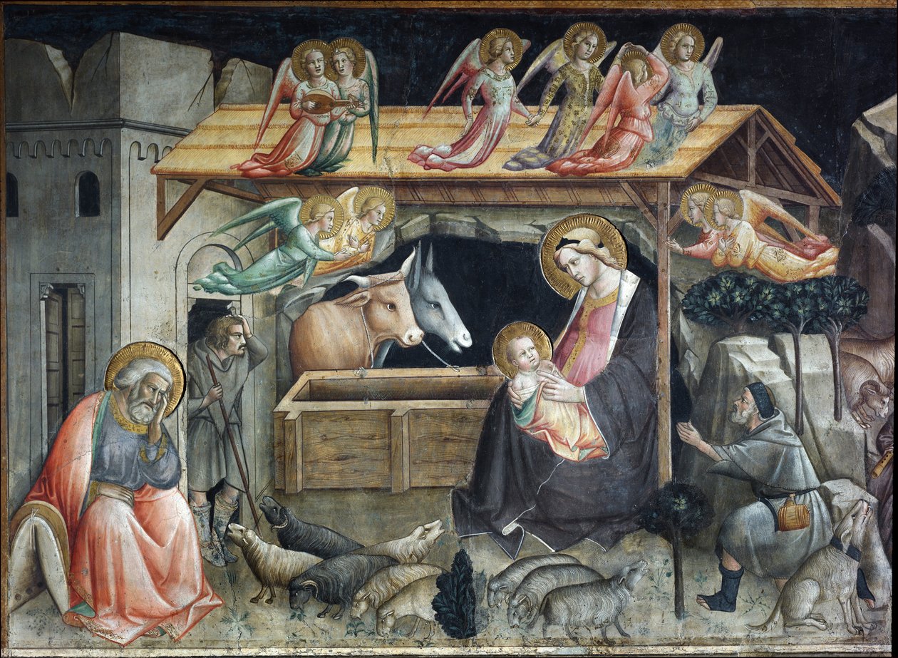 Creche (spjälsäng) Målning av Agnolo Gaddi (1350-1396) Duomo, Chapel of the Sacro Cingolo Prato av Agnolo Gaddi