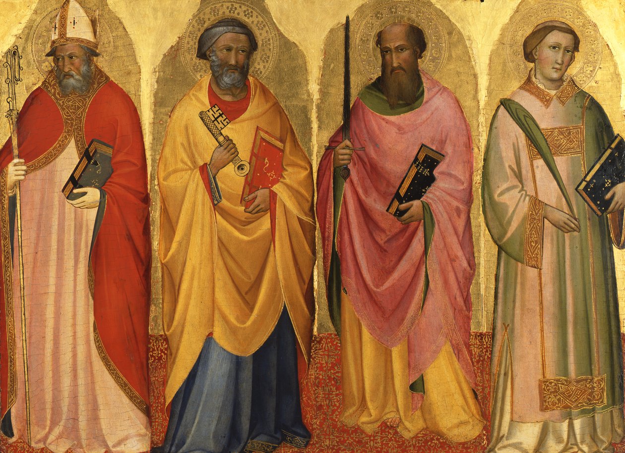 Ett heligt biskop / Sankt Petrus / Sankt Paulus / En helig diakon av Agnolo Gaddi