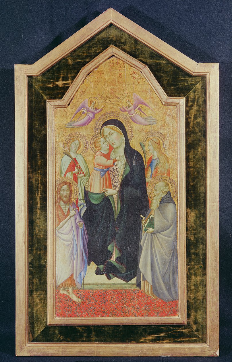 Madonna and Child Enthroned (tempera på förgylld markpanel) av Agnolo Gaddi