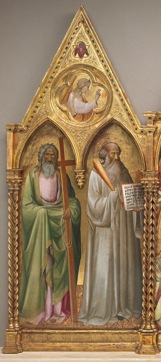 Saint Andrew och Saint Benedict med ärkeängeln Gabriel [vänster panel] av Agnolo Gaddi