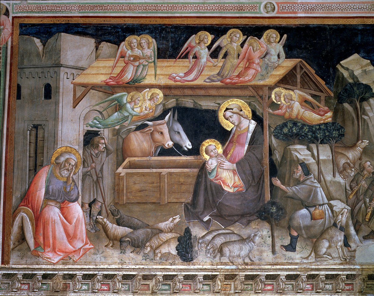 Födelsekyrkan, detalj från Jungfruns liv och den heliga gördeln, från Cappella dell Sacra Cintola av Agnolo Gaddi