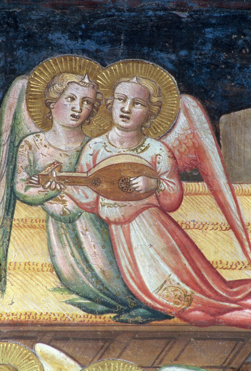 Two Musical Angels, en detalj från The Life of the Virgin and the Sacred Gordle, från Chapel of the Sacred Gordle, 1392-95 av Agnolo Gaddi