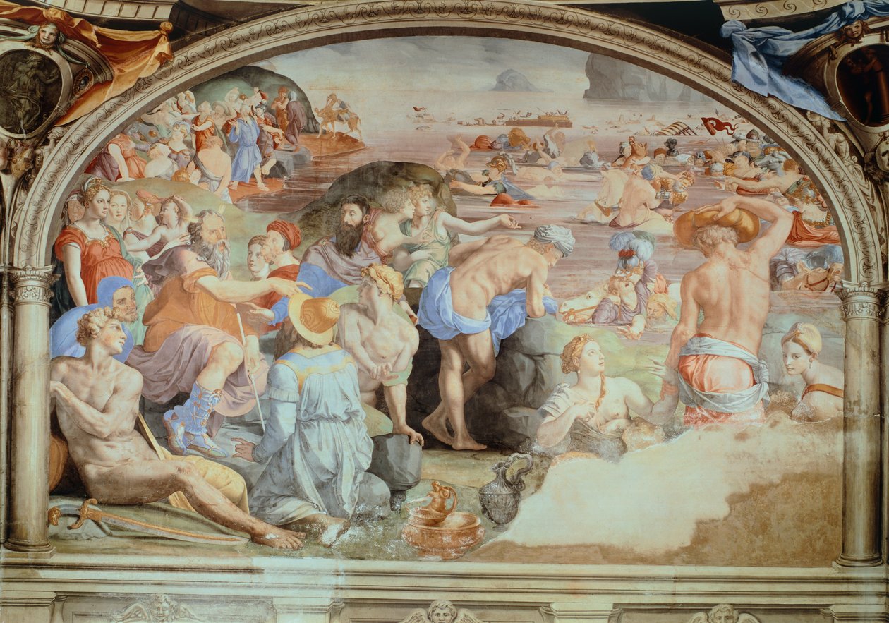 Korsar Röda havet, fresk av Agnolo Bronzino (1503-1572). Eleonoras kapell av Toledo, Palazzo Vecchio, Florens. Italien av Agnolo Bronzino