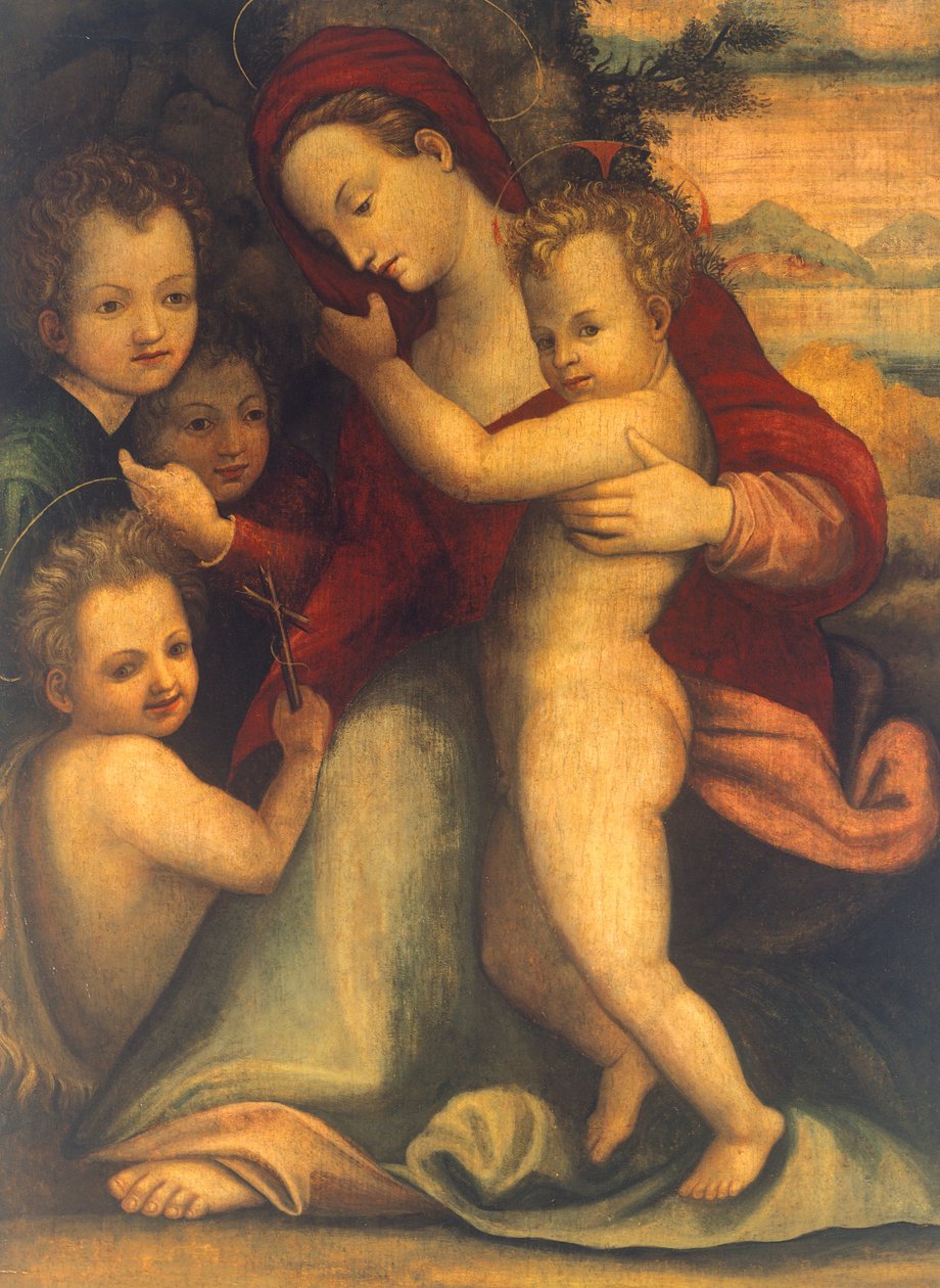 Madonna med barn, St John och änglar av Agnolo Bronzino