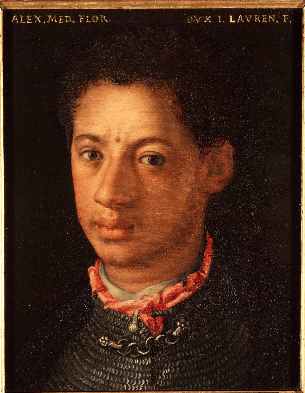 Porträtt av Alessandro de Medici (Alexander av Medici kallad moren) (1510-1572) Hertig av Florens Målning av Allori Angelo di Cosimo dit Bronzino (1503-1572) 1500-talet Sön 15x12 cm Palace Medici-Riccardi (Medici Riccardi) Florens av Agnolo Bronzino