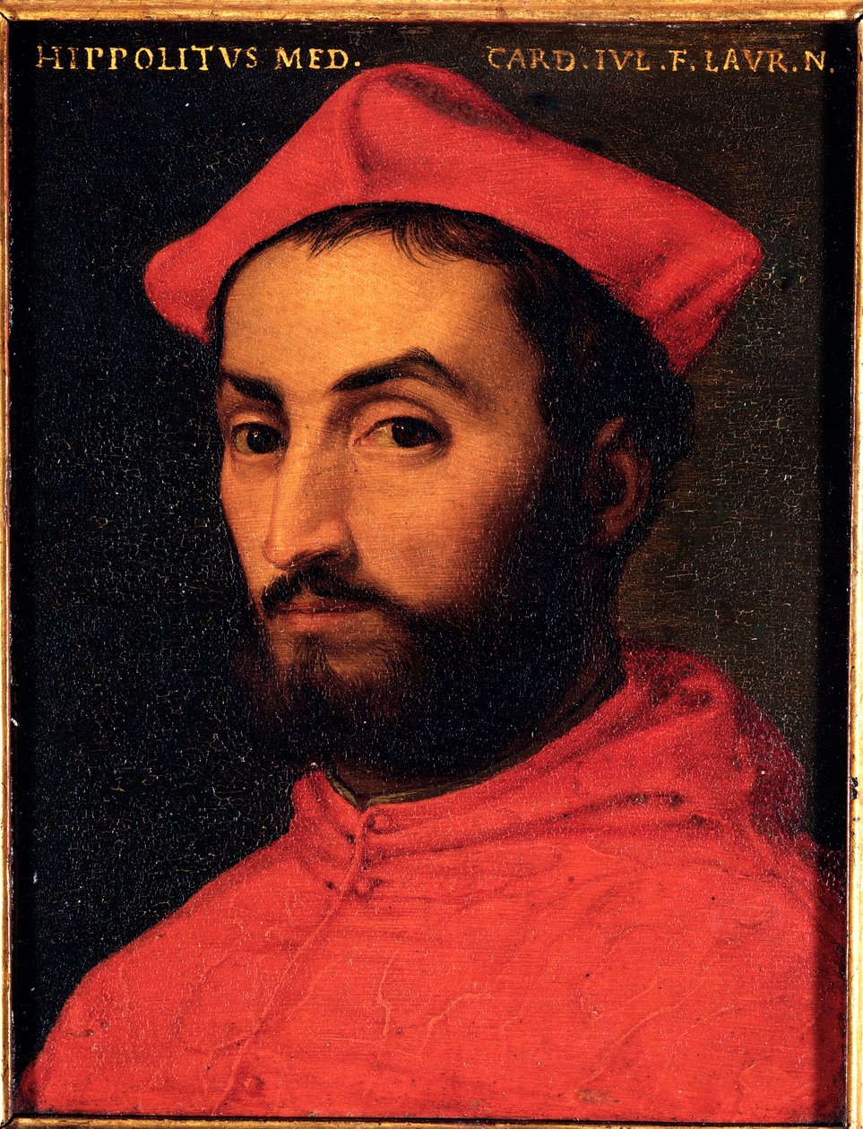 Porträtt av kardinal Ippolito de Medici (1511-1535) Målning av Allori Angelo di Cosimo dit Bronzino (1503-1572) - 1500-talet Sön 15x12 cm Palace Medici-Riccardi (Medici Riccardi) Florens av Agnolo Bronzino