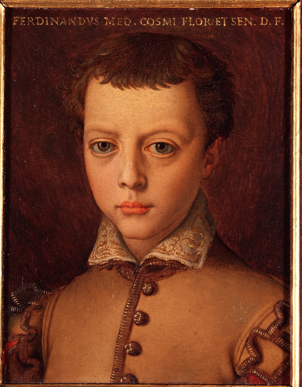 Porträtt av Ferdinand I av Medicis (Ferdinando I de Medici) (1549-1609) ung pojke Målning av Allori Angelo di Cosimo dit Bronzino (1503-1572) 1500-talet Sön 15x12 cm Palace Medici-Riccardi (Medici Riccardi) Florens av Agnolo Bronzino