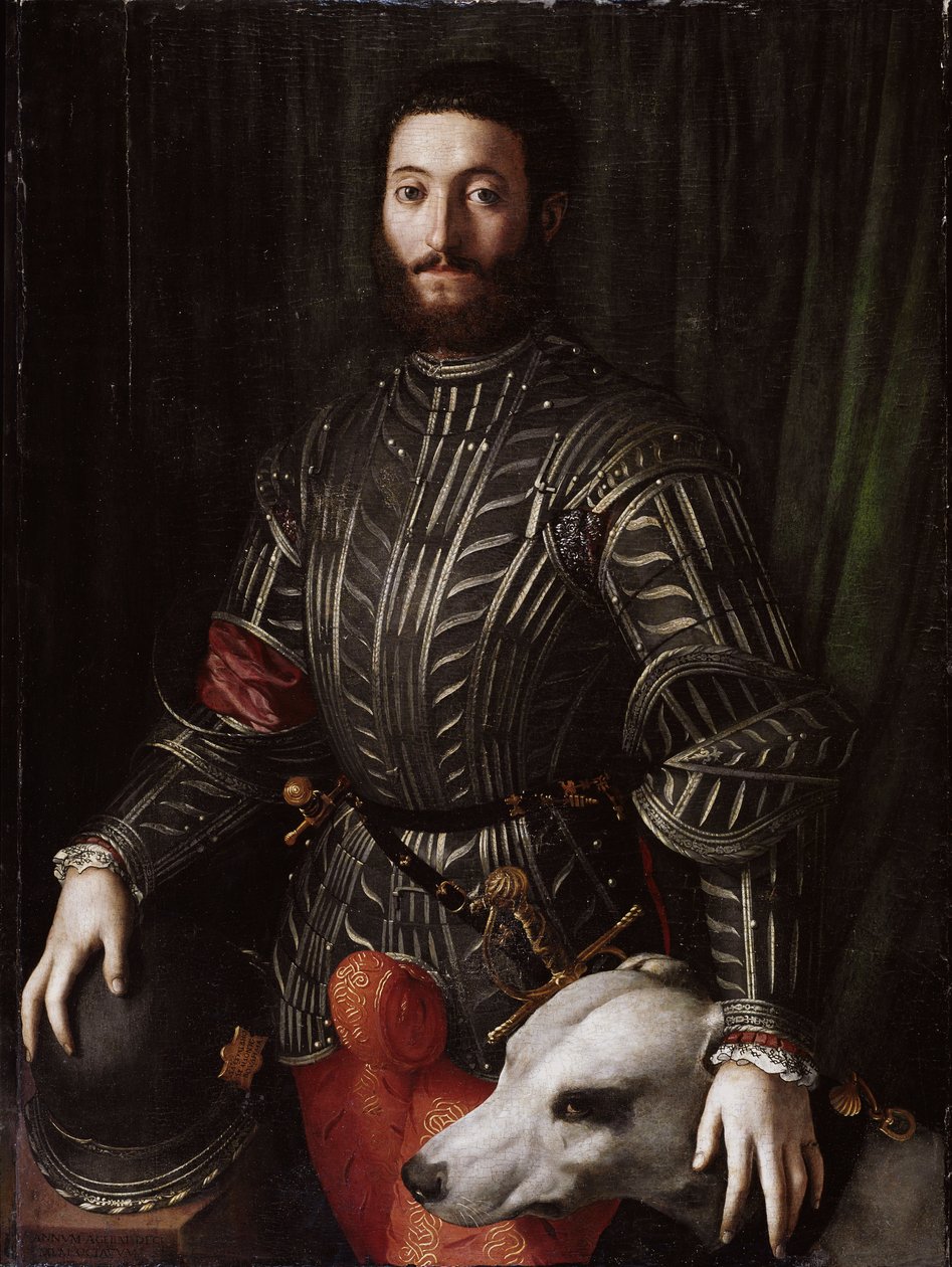 Porträtt av Guidobaldo II Della Rovere (1514-1574) Hertig av Urbino (Guidobaldo II della Rovere, hertig av Urbino) Målning av Bronzino Agnolo di Cosimo di Mariano (1503-1572) 1531-1532, Olja på trä, 14x6 cm Florens, Dim 148 cm Palazzo Pitti av Agnolo Bronzino
