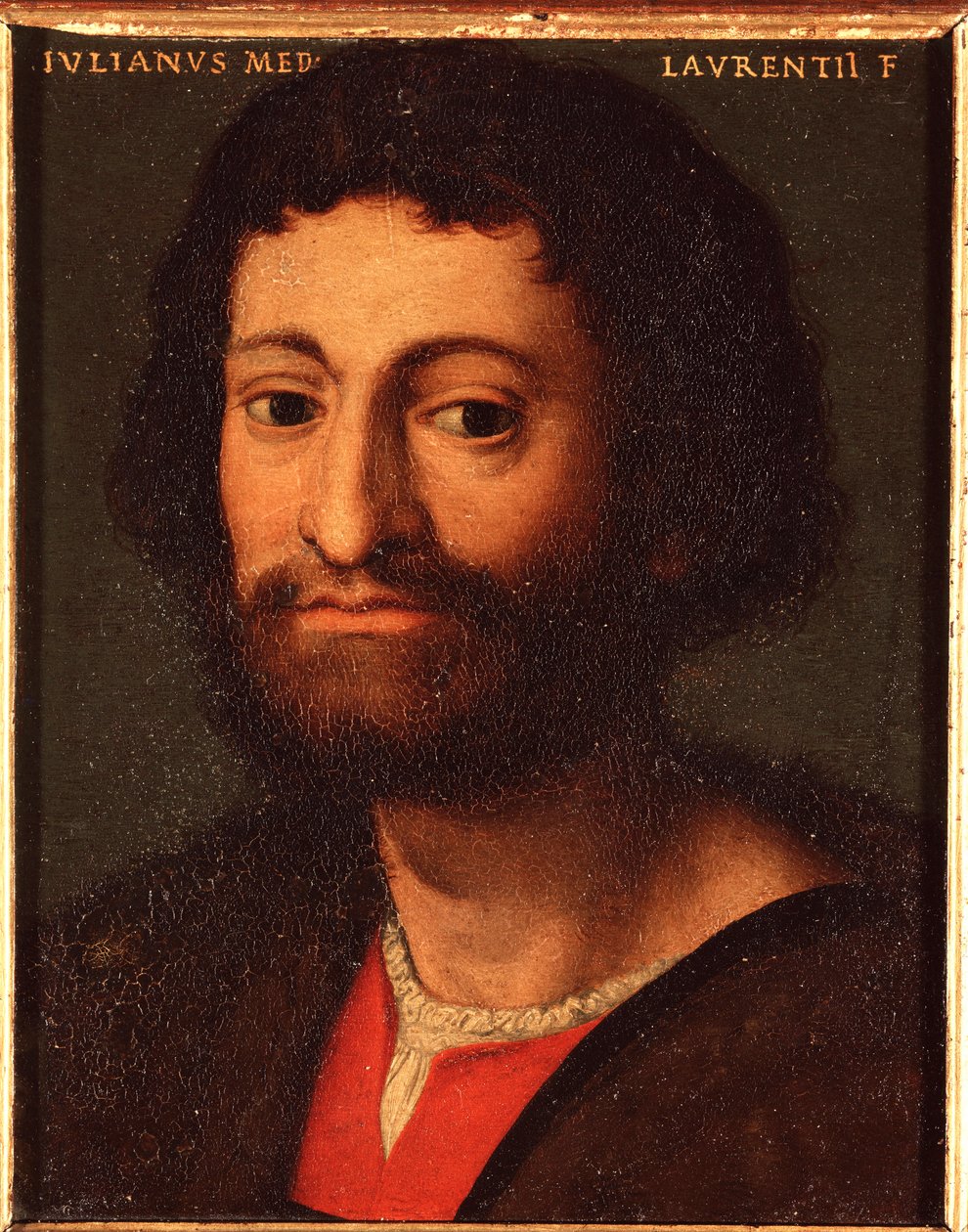 Porträtt av Julien de Medicis (1478-1516) (Giuliano de Medici) Hertigen av Nemours Målning av Allori Angelo di Cosimo dit Bronzino (1503-1572) - 1500-talet Sön 15x12 cm Palace Medici-Riccardi (Medici Riccardi) Florens av Agnolo Bronzino