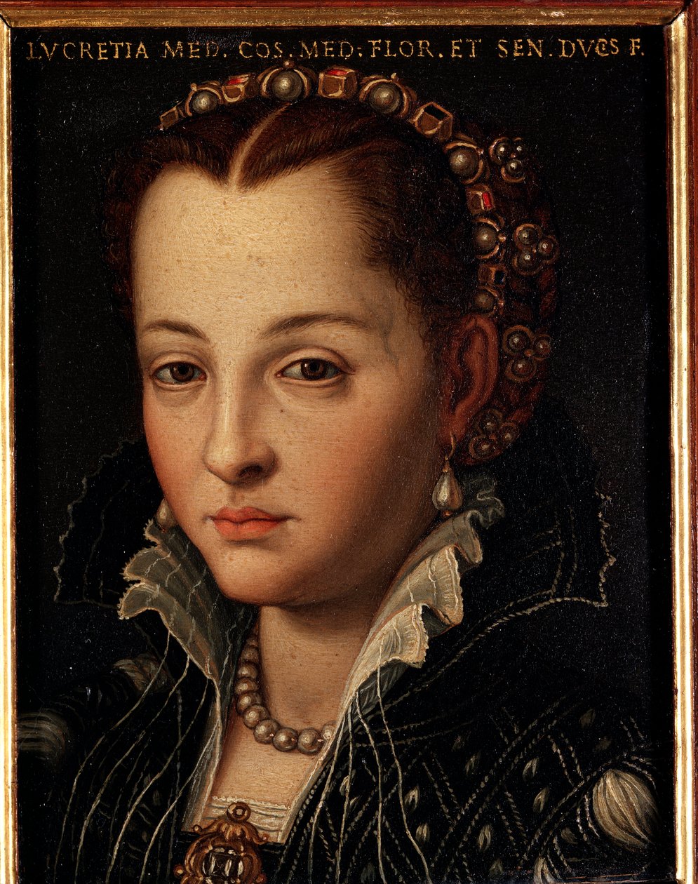 Porträtt av Lucrezia de Medici (eller Lucrezia di Cosimo de Medici eller Lucrece de Medici) (1545-1561) Målning av Allori Angelo di Cosimo dit Bronzino (1503-1572) - 1500-talet Dim 15x12 cm Palace Medici-Riccardi (Medici Riccardi) Florens av Agnolo Bronzino