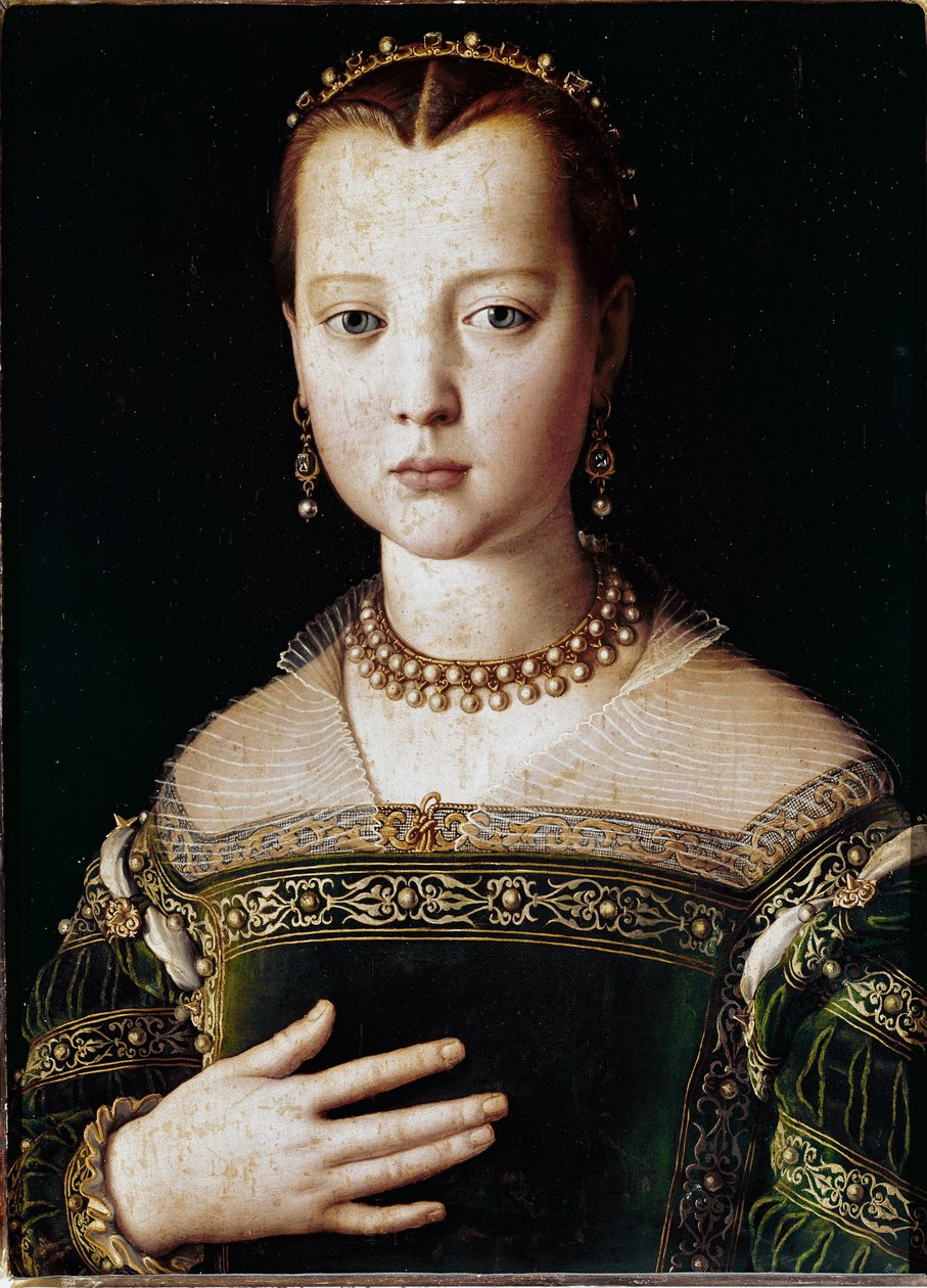 Porträtt av Maria de Medici (olja på duk av Agnolo Bronzino