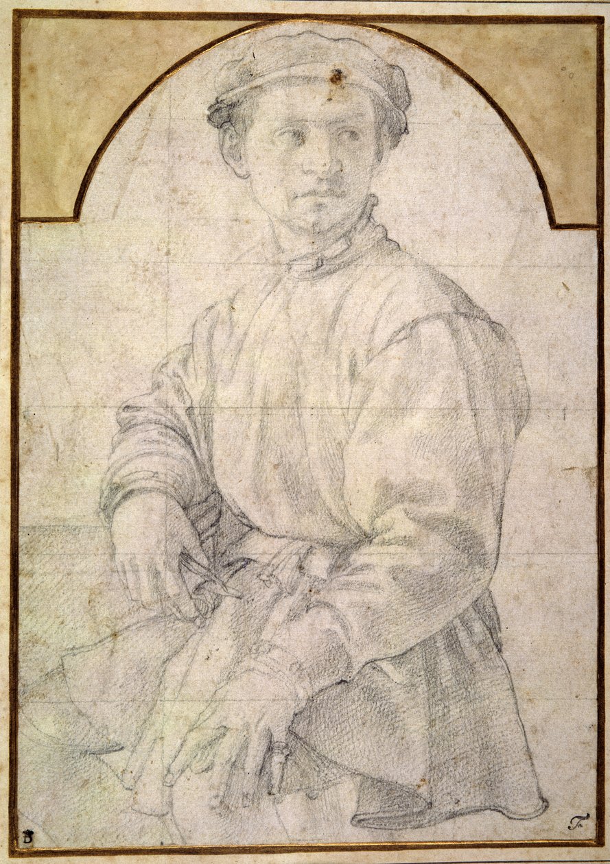 Studie för en ung man med en luta av Agnolo Bronzino