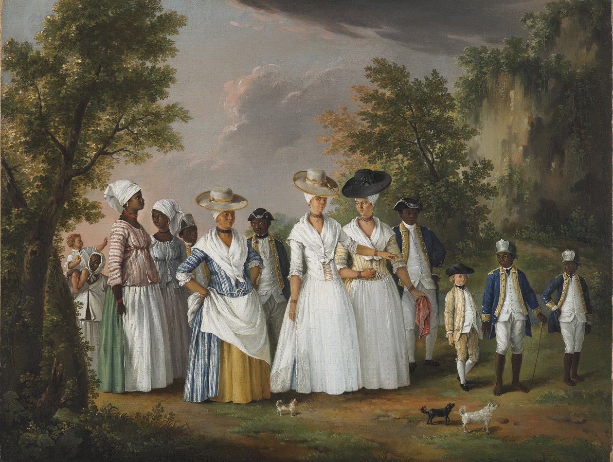 Fria färgade kvinnor med sina barn och tjänare i ett landskap, 1770-1796 av Agostino Brunias