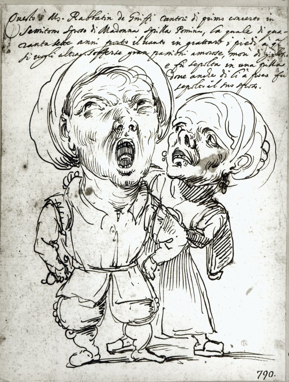 Karikatyr av Rabbatin de Griffo och hans fru Spilla Pomona (penna och bläck på papper) av Agostino Carracci