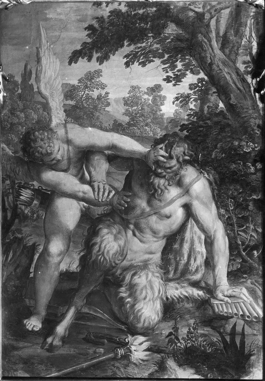 Cupid and Pan Amor omina vincit av Agostino Carracci