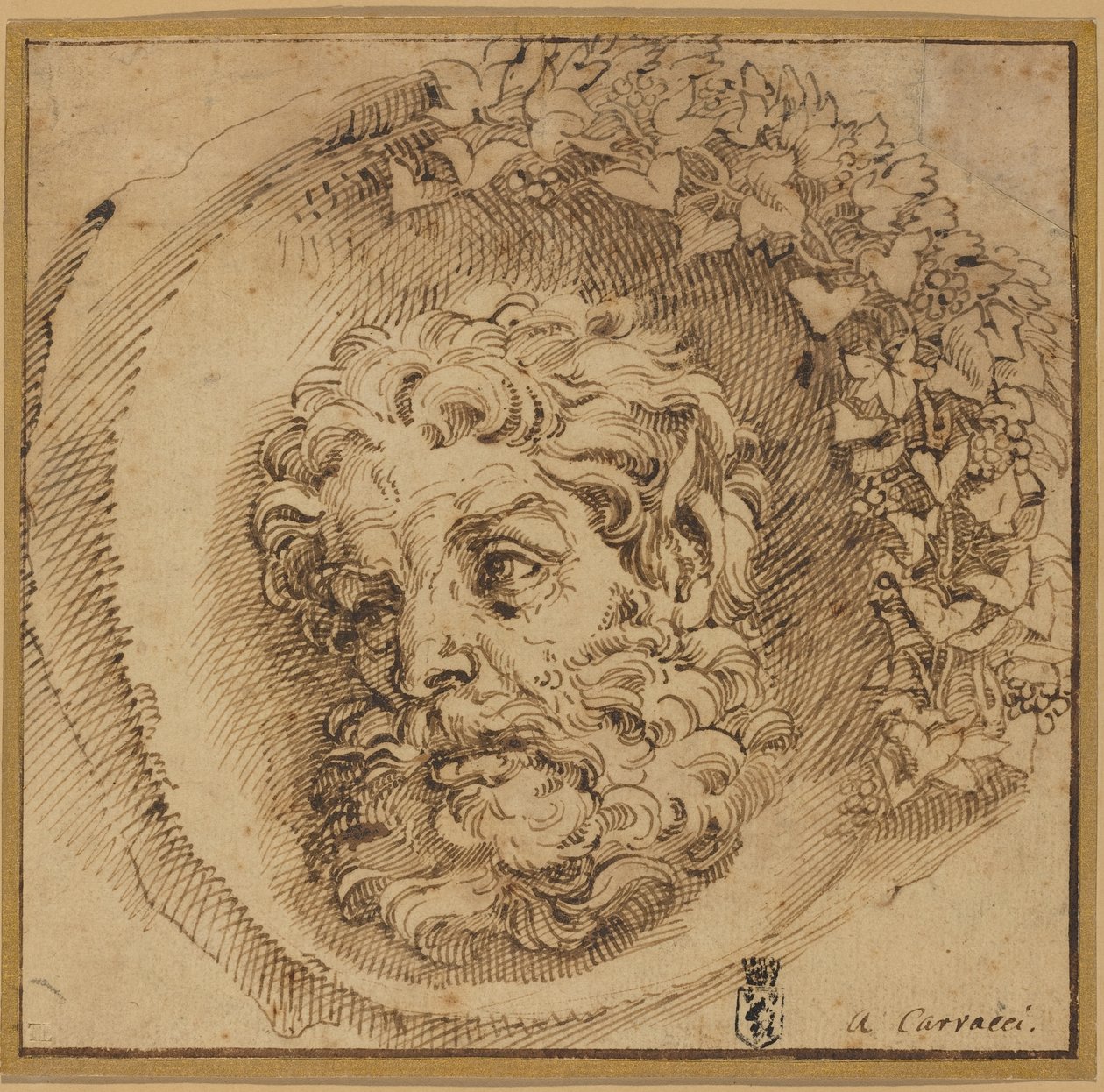 Head of a Faun in a Concave (roundel) av Agostino Carracci