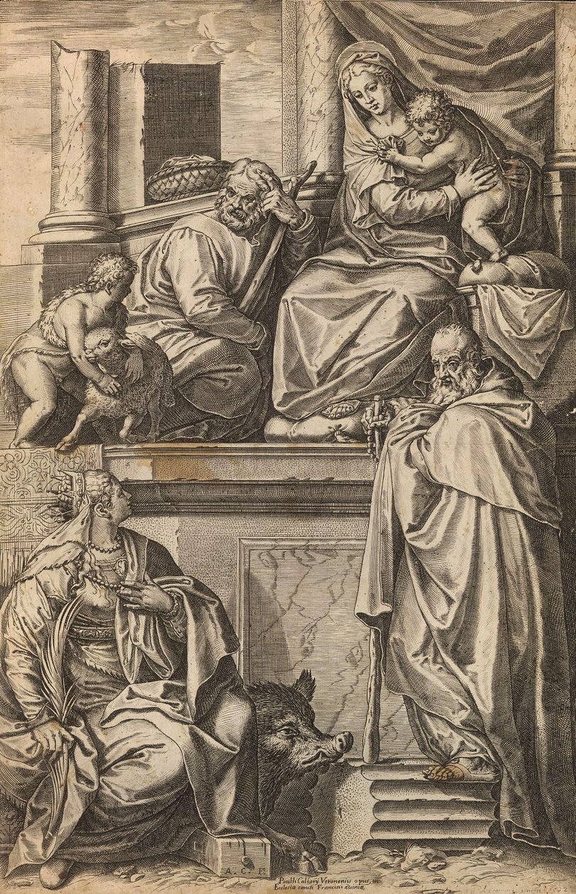 Holy Family with St. John the Baptist, St. Catherine and St. Anthony the Great av Agostino Carracci