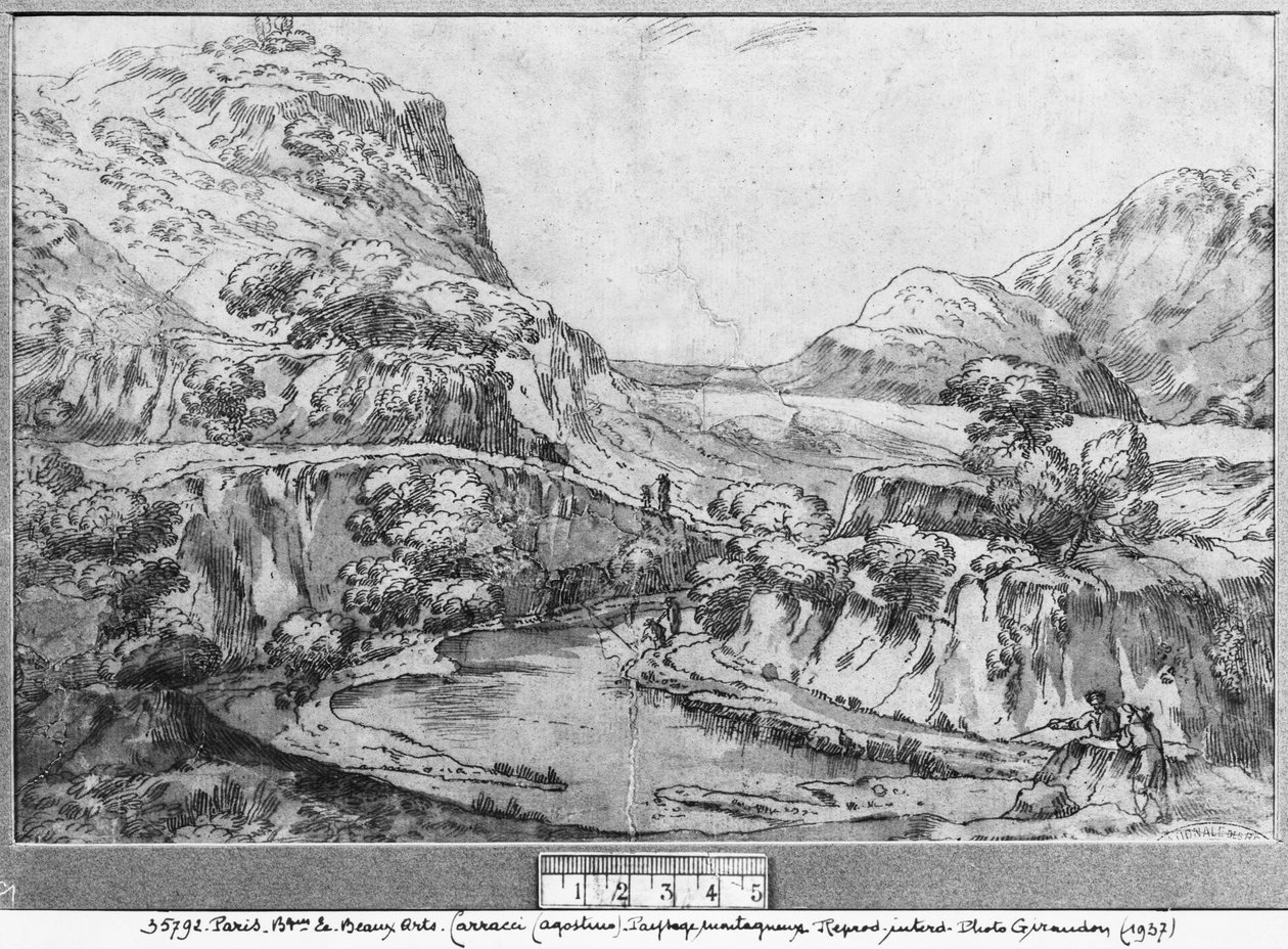 Bergigt landskap av Agostino Carracci