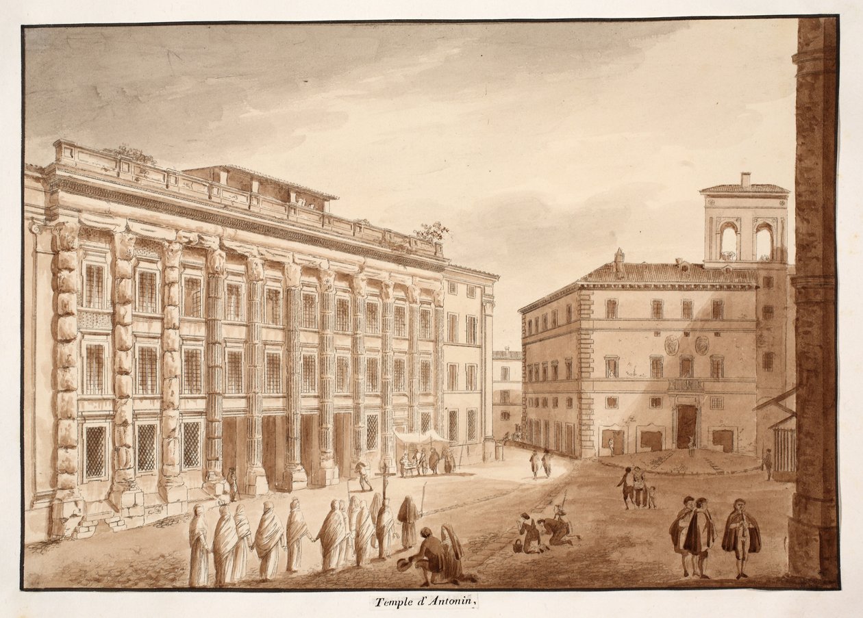 Antonine Temple, 1833 (etsning med bruntvätt) av Agostino Tofanelli