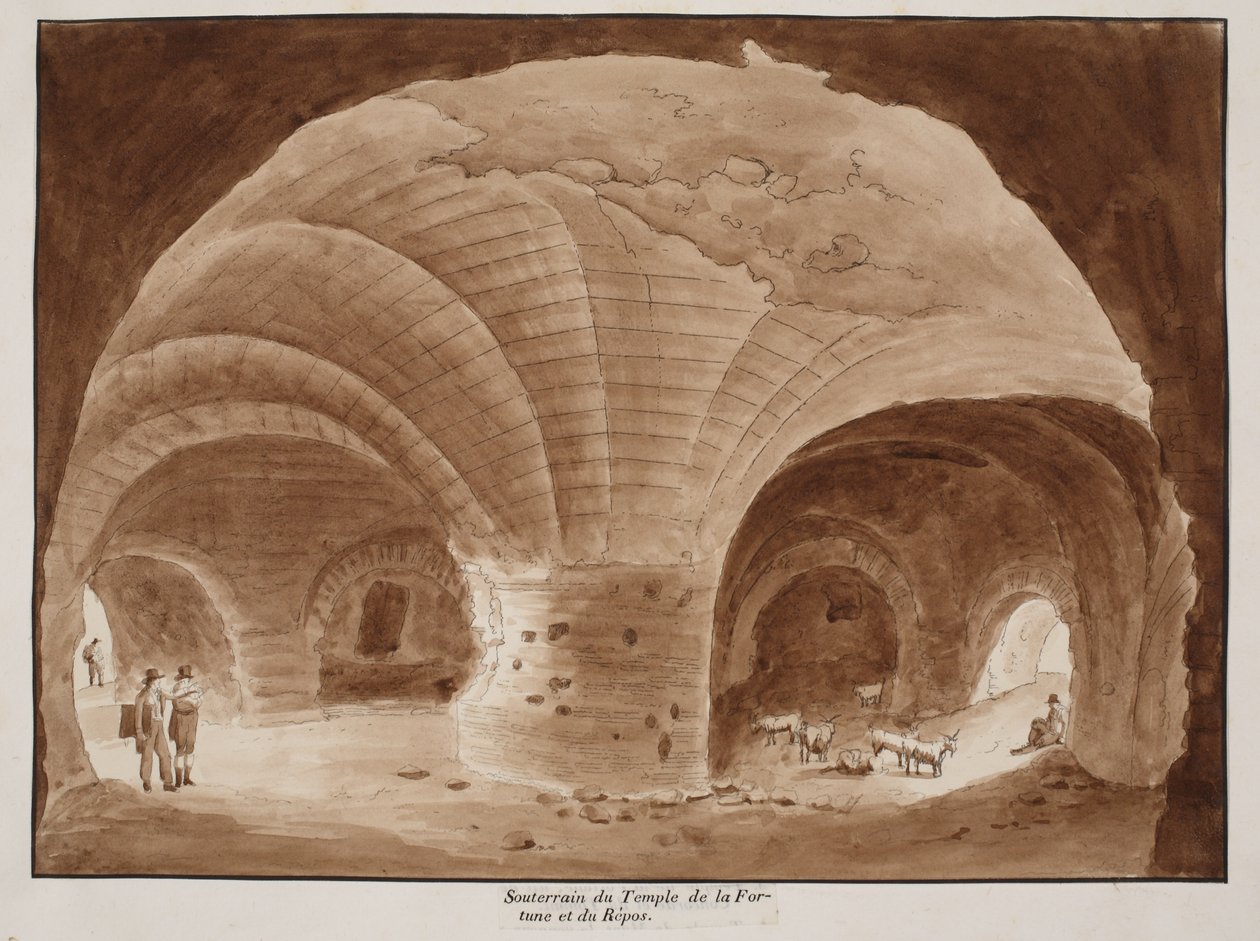 Källaren till templet för lycka och vila, 1833 (etsning med brun tvätt) av Agostino Tofanelli