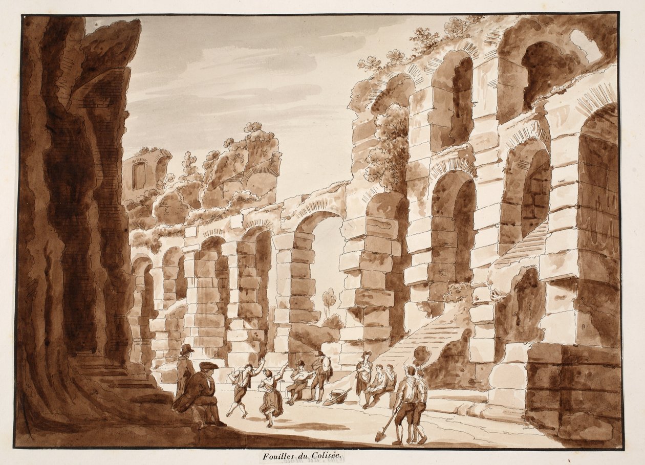 Utgrävningar i Colosseum, 1883 (etsning med brun tvätt) av Agostino Tofanelli