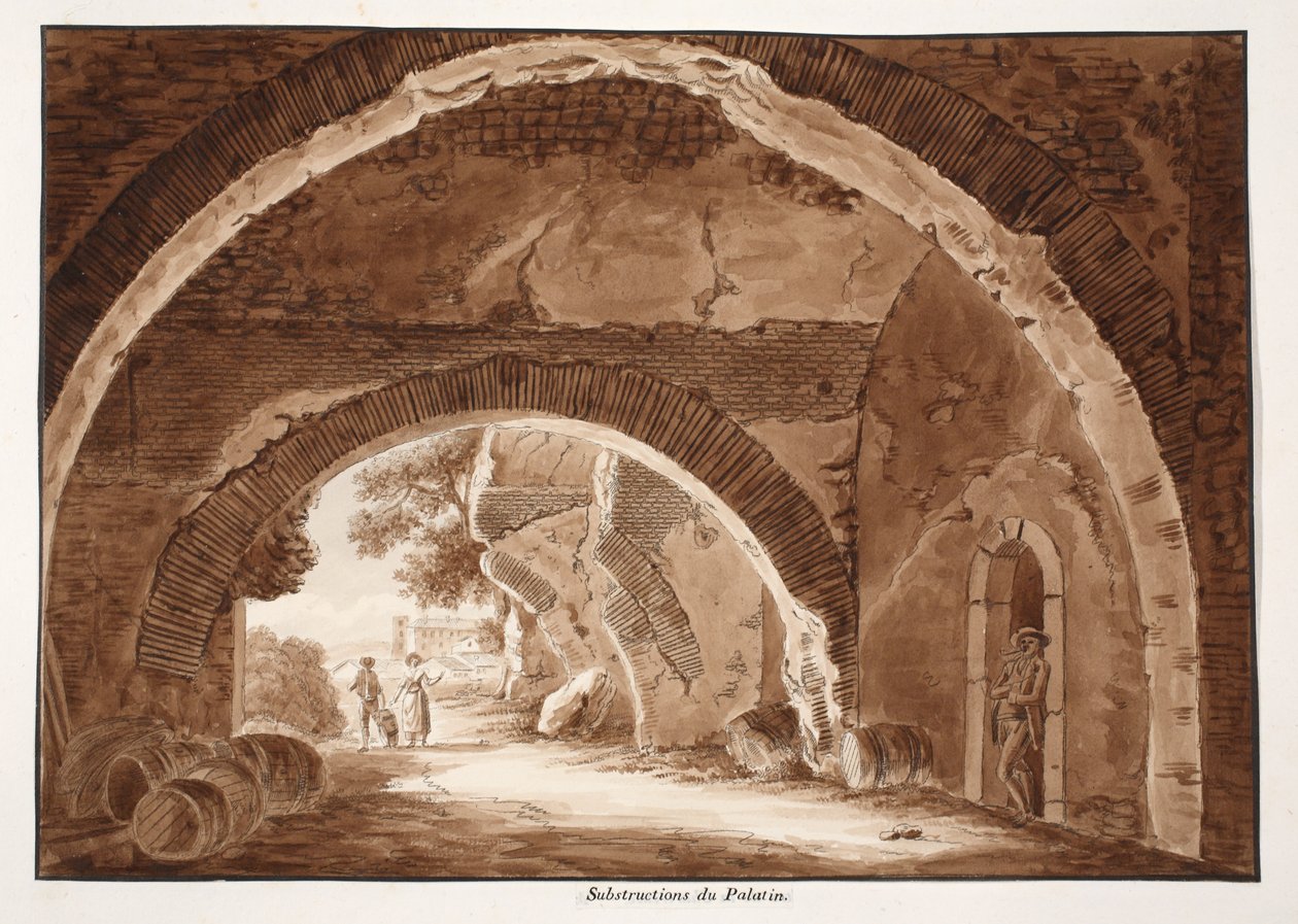Palatins grundläggning, 1833 (etsning med brun tvätt) av Agostino Tofanelli