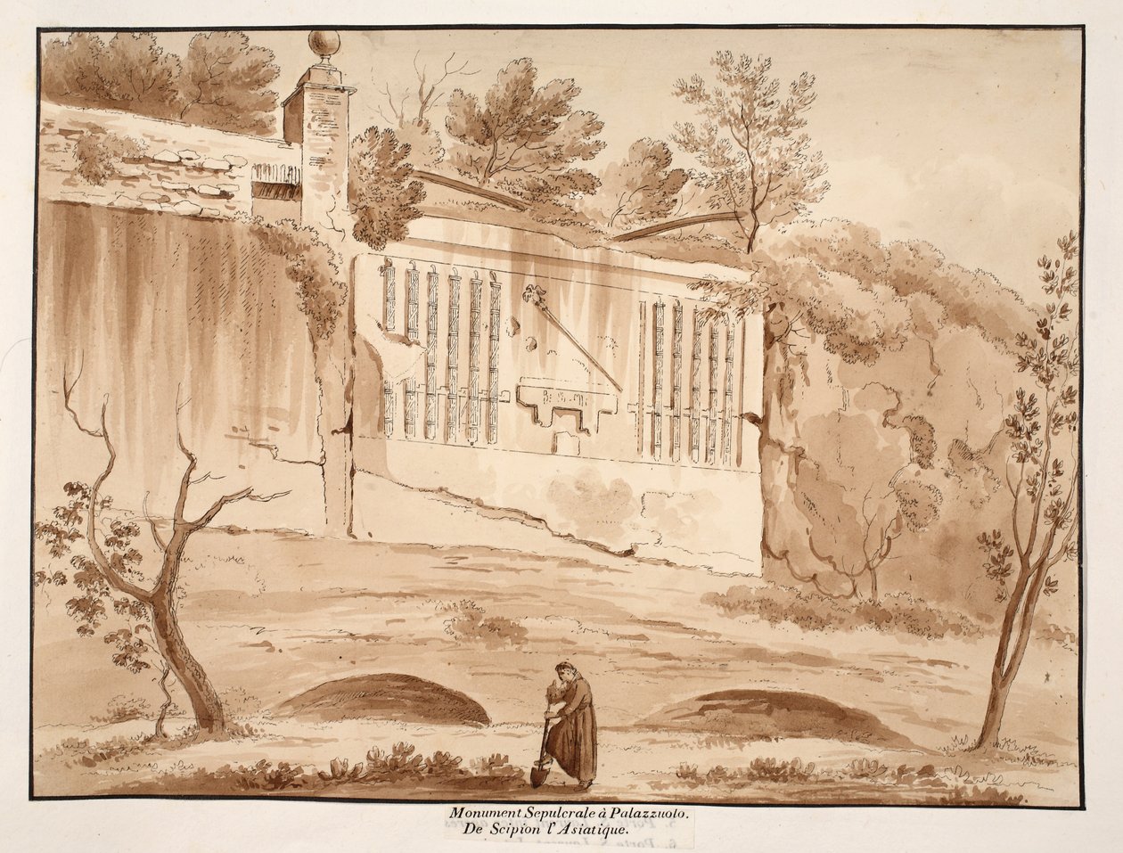 Begravningsmonument av Scipio den asiatiske, i Palazzuolo, 1833 (etsning med brun tvätt) av Agostino Tofanelli