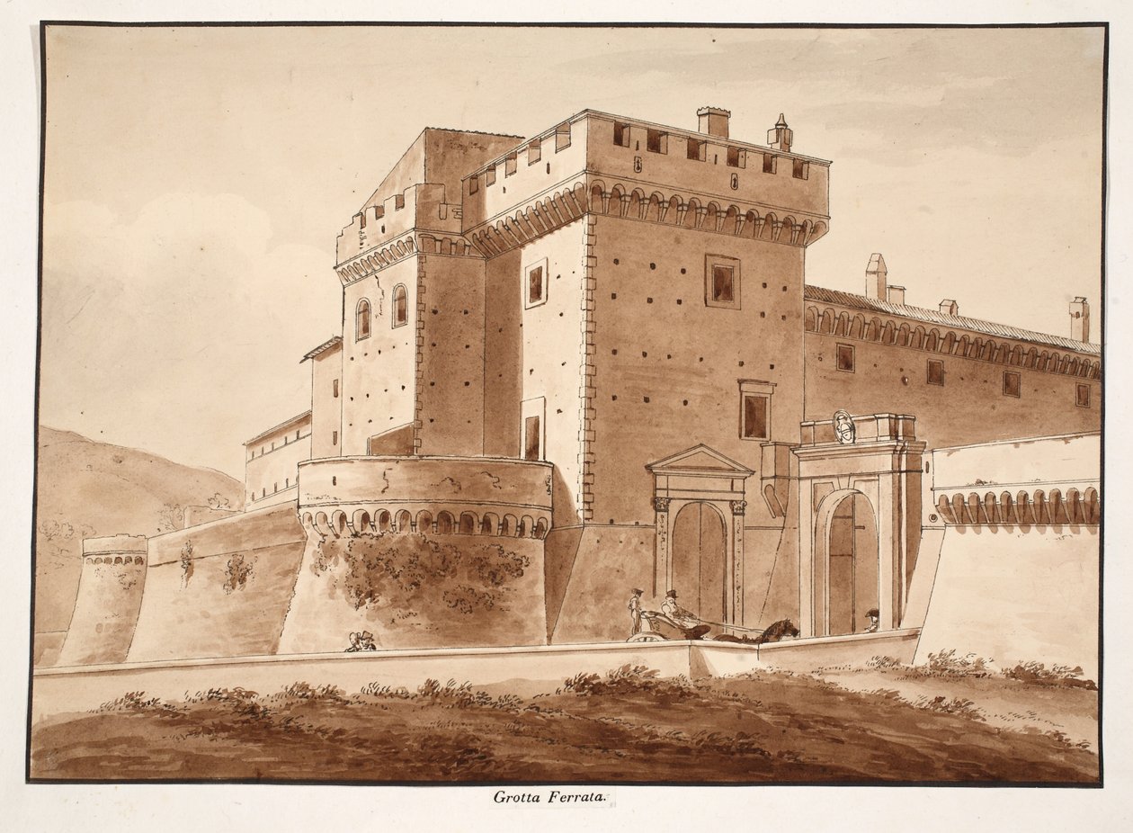 Grotta Ferrata, 1833 (etsning med brun tvätt) av Agostino Tofanelli