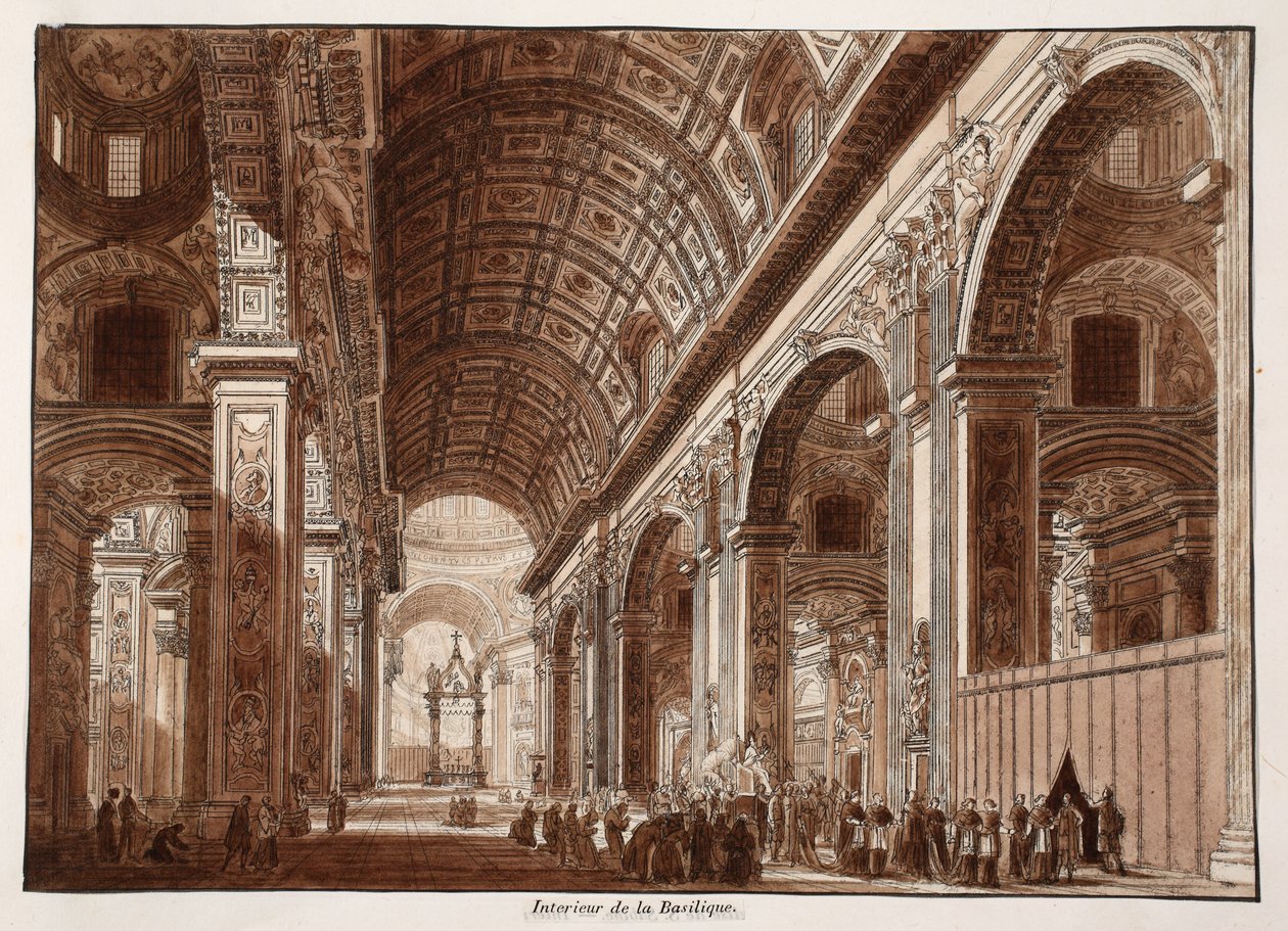 Interiör av Peterskyrkan, 1833 (etsning med brun tvätt) av Agostino Tofanelli